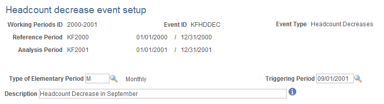 Headcount decrease event setup page Headcount decrease event setup page