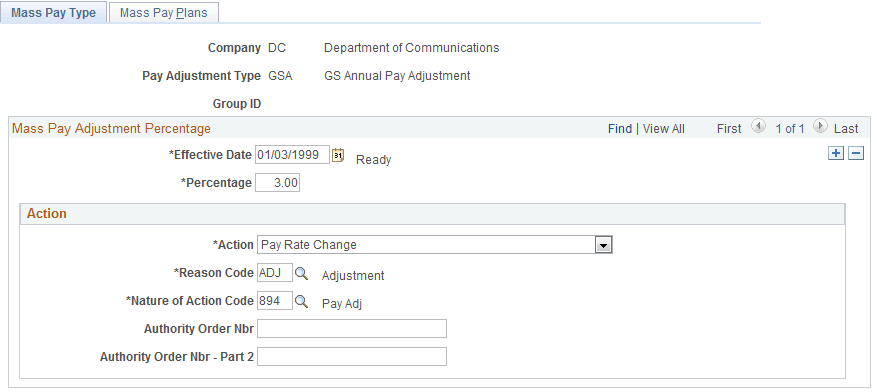 Mass Pay Type page Mass Pay Type page