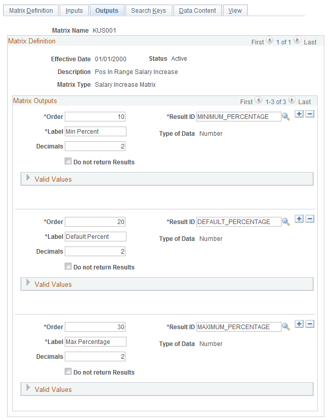Outputs page Outputs page