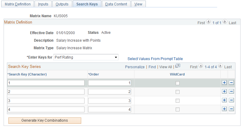 Search Keys page