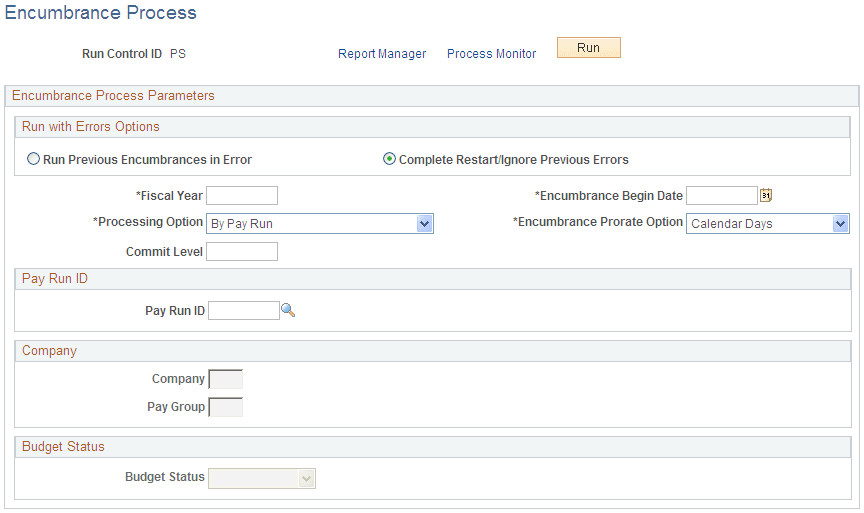 Encumbrance Process page Encumbrance Process page