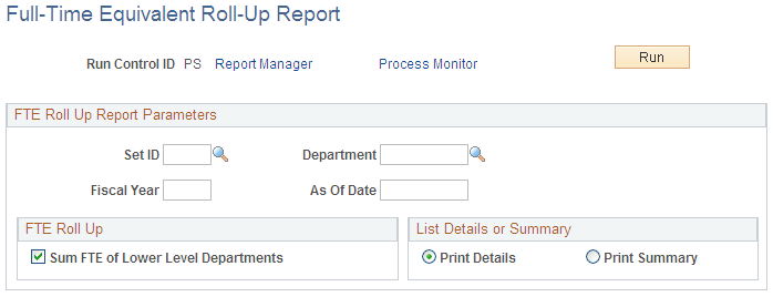 Full-Time Equivalent Roll-Up Report page Full-Time Equivalent Roll-Up Report page
