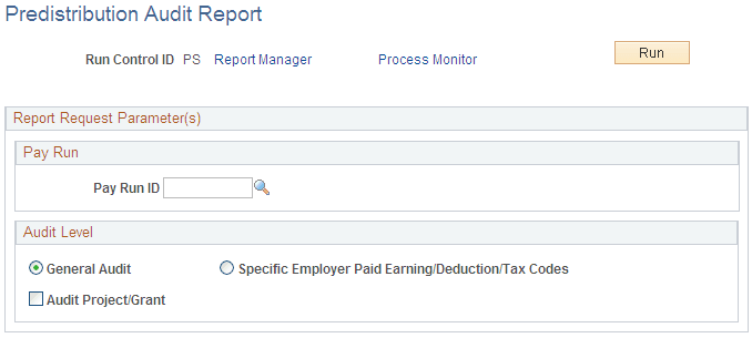Predistribution Audit Report page Predistribution Audit Report page