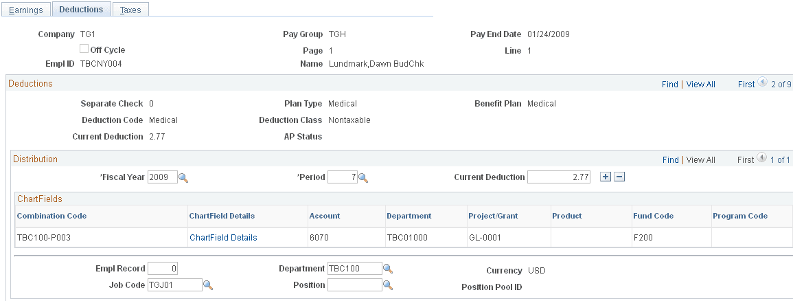 Review Actuals Distribution - Deductions page Review Actuals Distribution - Deductions page