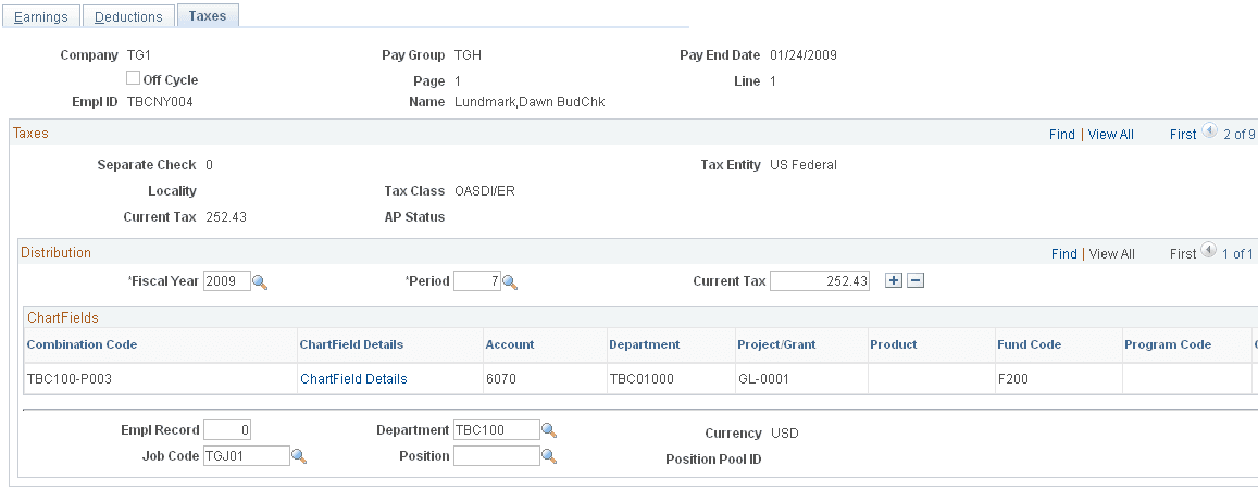 Review Actuals Distribution - Taxes page Review Actuals Distribution - Taxes page