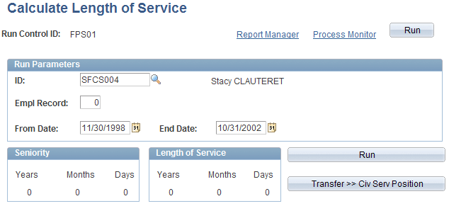 Calculate Length of Service page Calculate Length of Service page