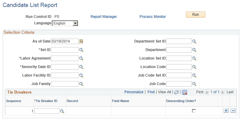 Candidate List Report page Candidate List Report page