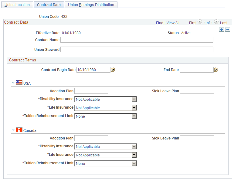 Contract Data page