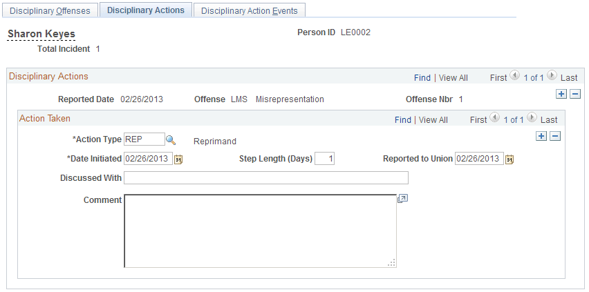 Disciplinary Actions page Disciplinary Actions page