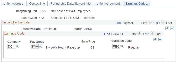 Earnings Codes page