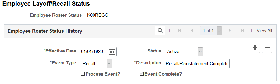 Employee Layoff/Recall Status page Employee Layoff/Recall Status page