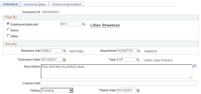Grievance page
