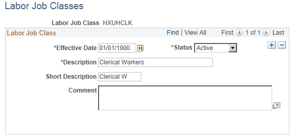 Labor Job Classes page Labor Job Classes page