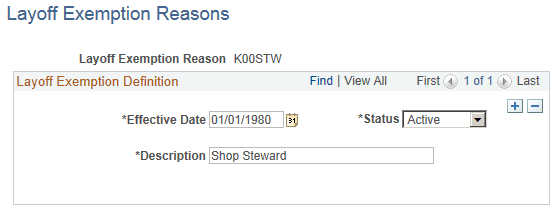 Layoff Exception Reasons page Layoff Exception Reasons page