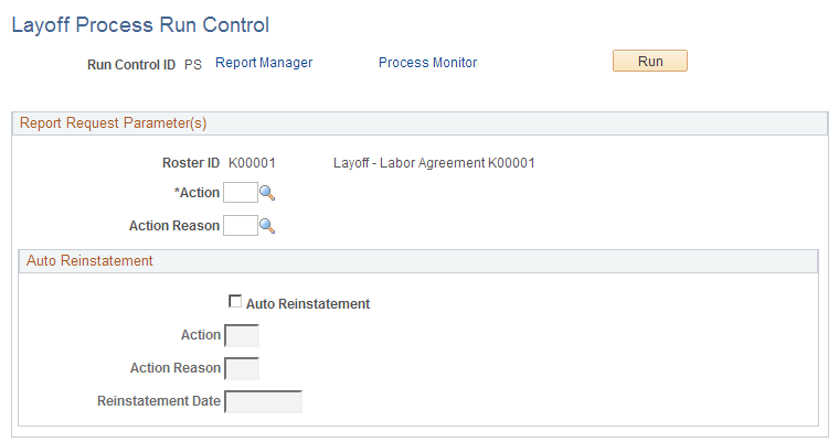 Layoff Process Run Control page Layoff Process Run Control page