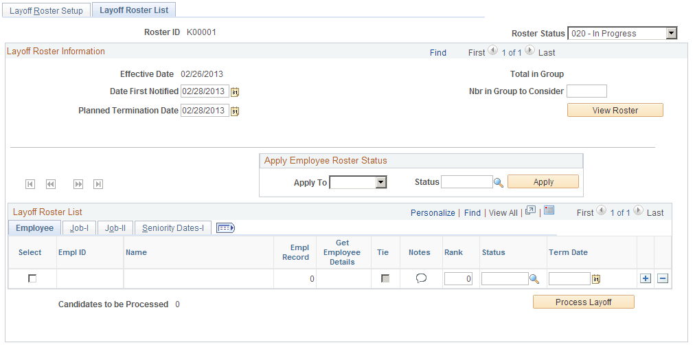 Layoff Roster List page Layoff Roster List page