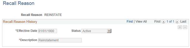 Recall Reason page Recall Reason page