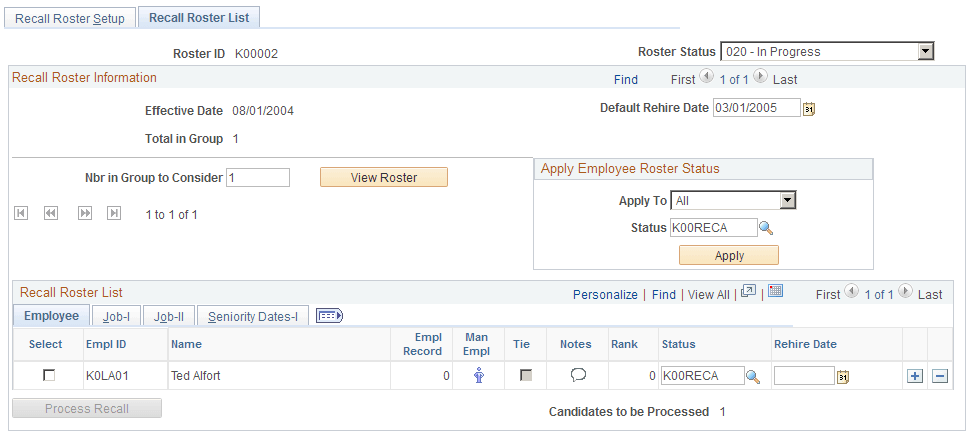 Recall Roster List page Recall Roster List page