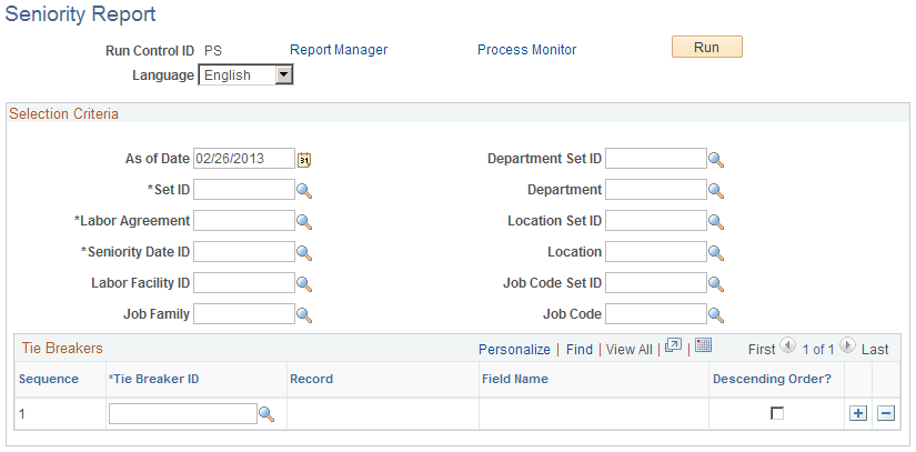 Seniority Report page Seniority Report page
