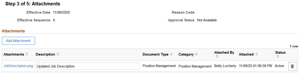 Manage Position - Attachments page Manage Position - Attachments page