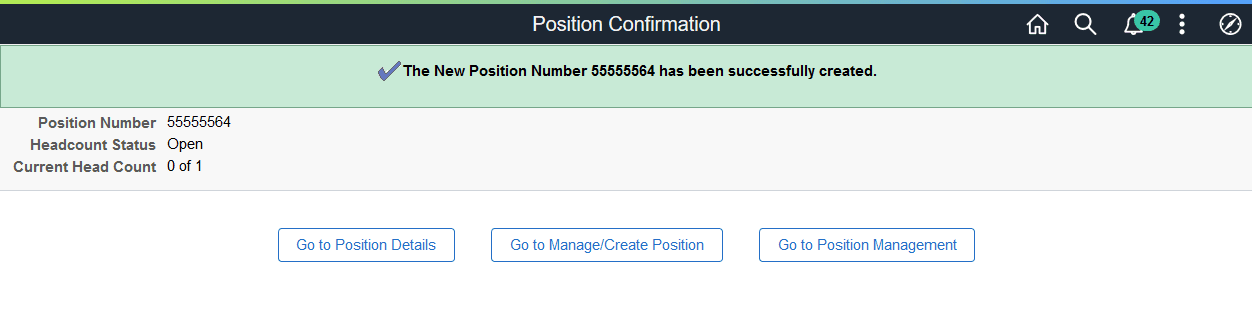 Position Confirmation Page When Approvals are Not Required Position Confirmation Page When Approvals are Not Required