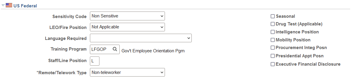 Position Data - Specific Information page - US Federal section Position Data - Specific Information page - US Federal section