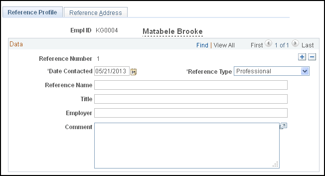 Reference Profile page Reference Profile page
