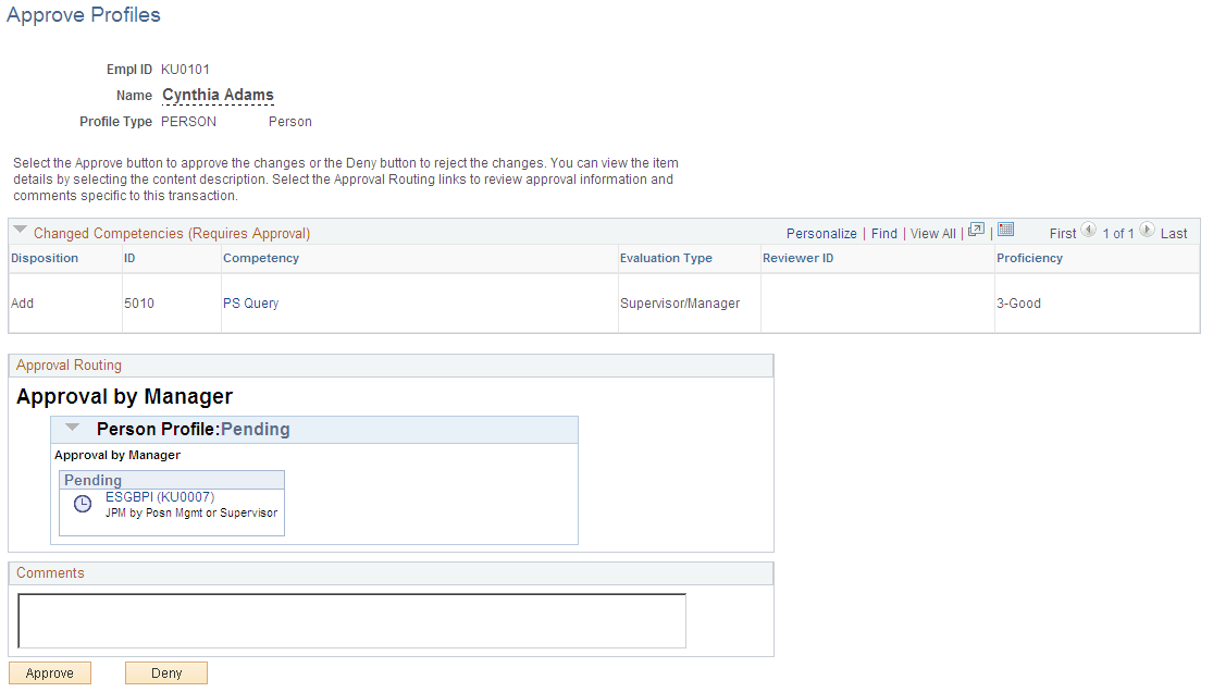 Approve Profiles page Approve Profiles page