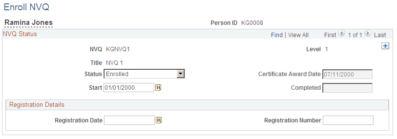 Enroll NVQ page