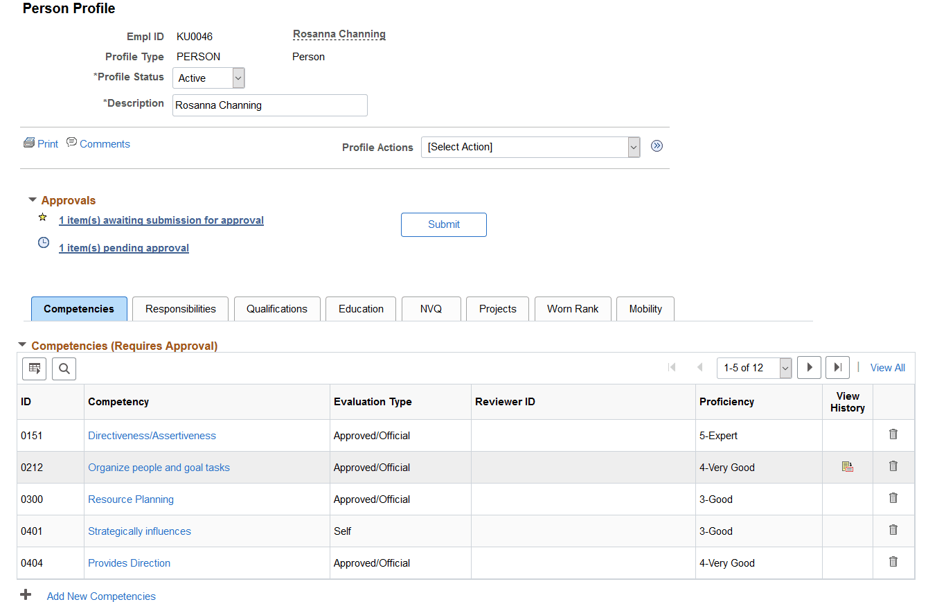 Person Profile page