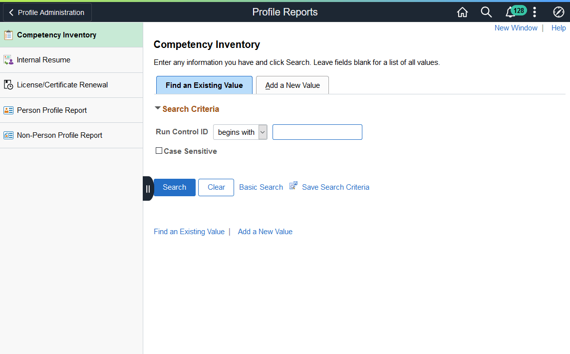 Reports application start page Reports application start page