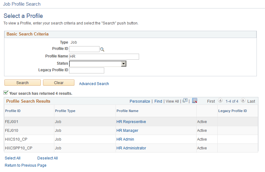 Select a Profile page