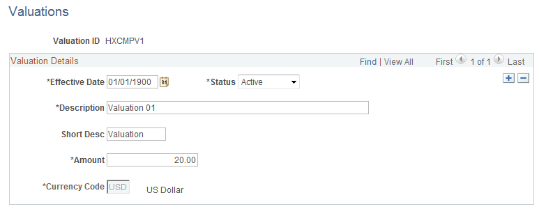 Valuations page