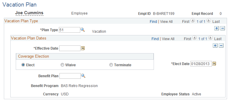 Vacation Plan page