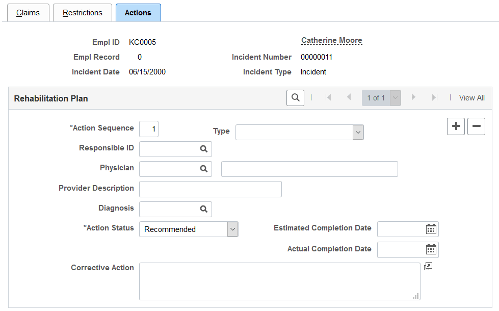 Actions page