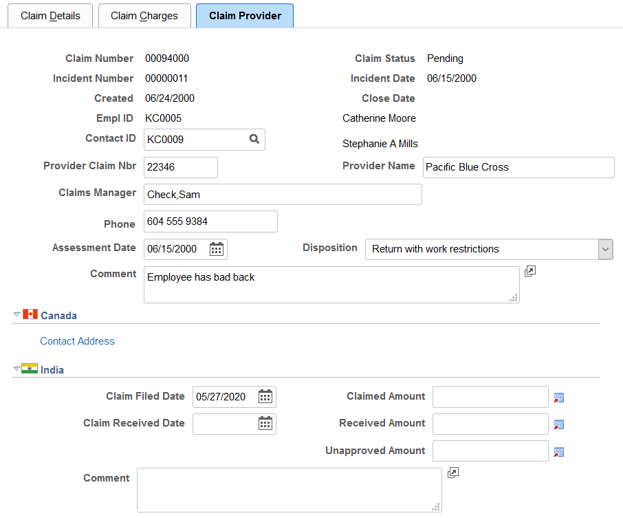 Claim Provider page