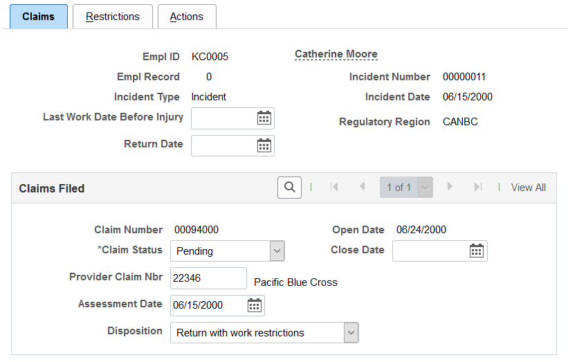 Claims page