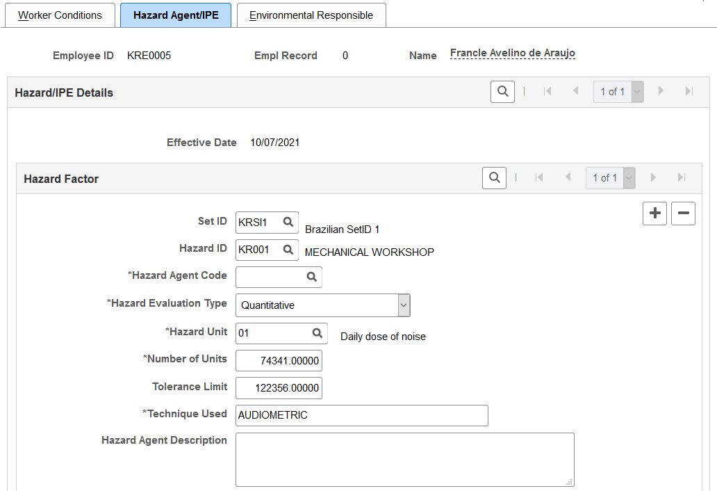 Hazard Agent/IPE page (1 of 2)