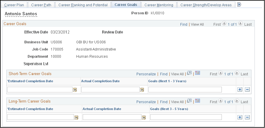 Career Goals page