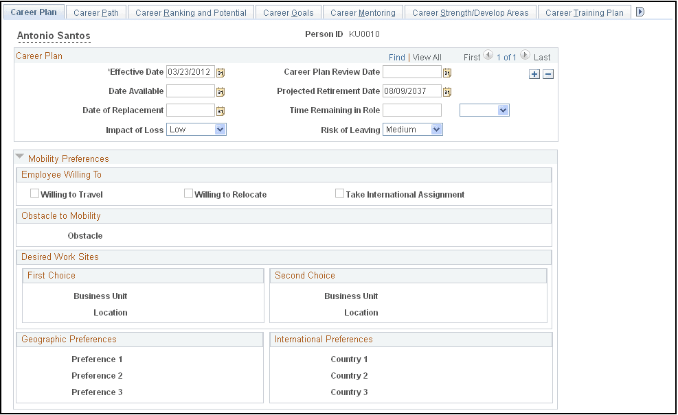 Career Plan page