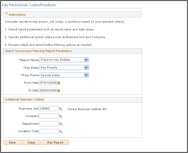 Key Person/Job Codes/Positions page