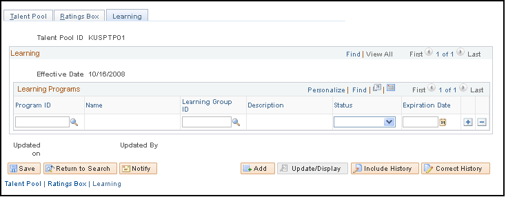 Manage Talent Pools - Learning page Manage Talent Pools - Learning page