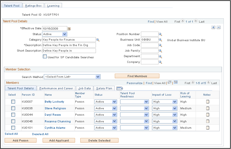 Manage Talent Pools - Talent Pool page Manage Talent Pools - Talent Pool page