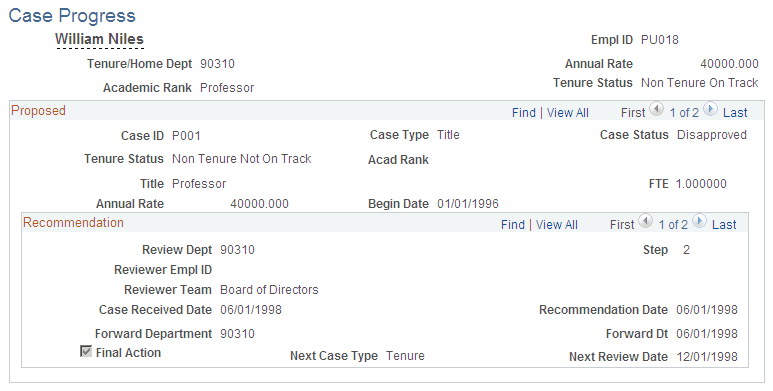 Case Progress page