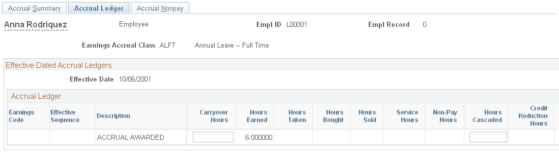 Accrual Ledger page