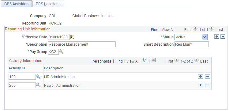 BPS Activities page