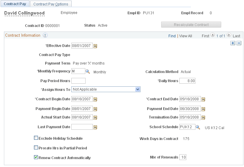 Contract Pay page
