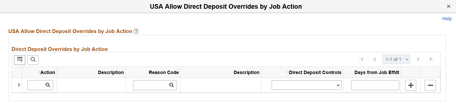 <Country Code> Allow Direct Deposit Overrides by Job Action page