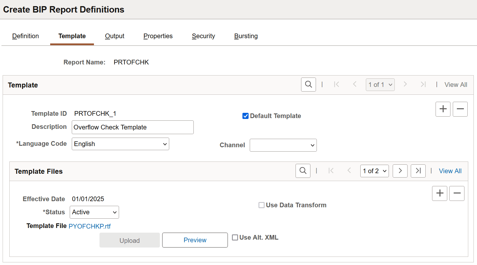Create BIP Report Definitions - Template page Create BIP Report Definitions - Template page
