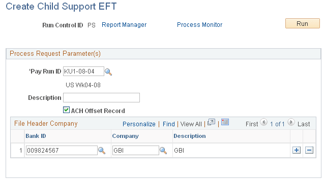 Create Child Support EFT page Create Child Support EFT page